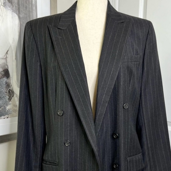 Ralph Lauren Pinstripe Double Breasted Blazer Dark Gray Size 10 - Picture 5 of 13